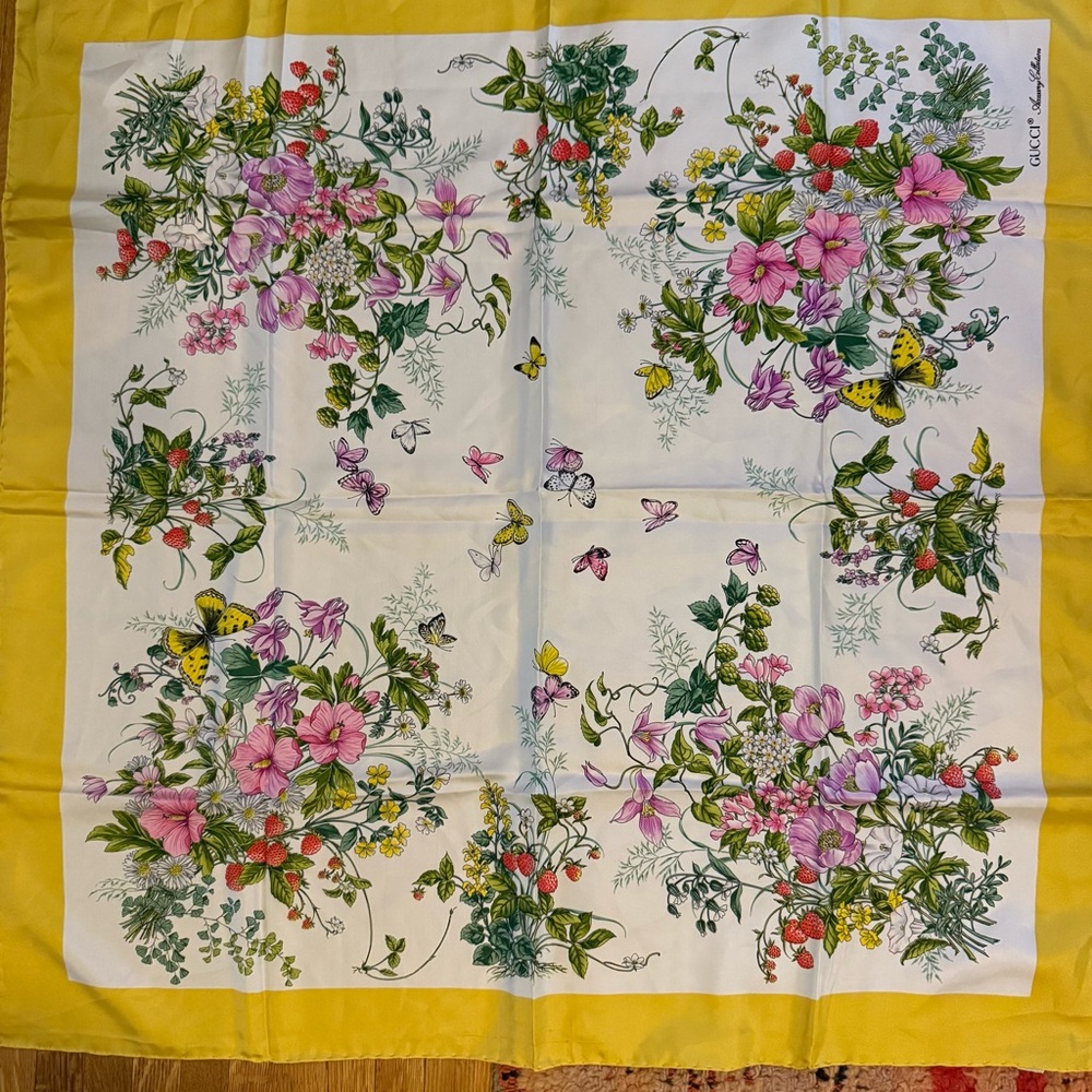 Gucci Floral Silk Scarf Bandana with Yellow Accent
